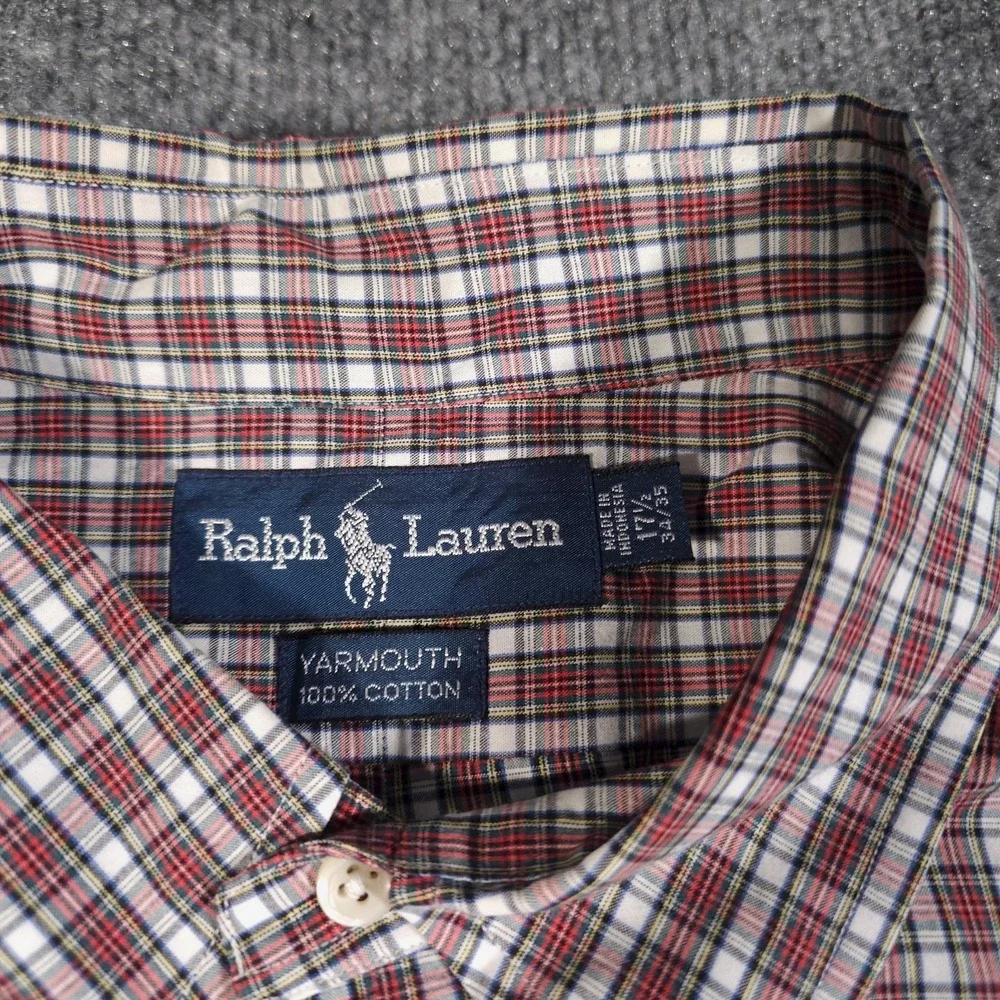 Polo‎ Ralph Lauren Mens 17.5 34/35 Yarmouth Plaid Red White Long Sleeve Button